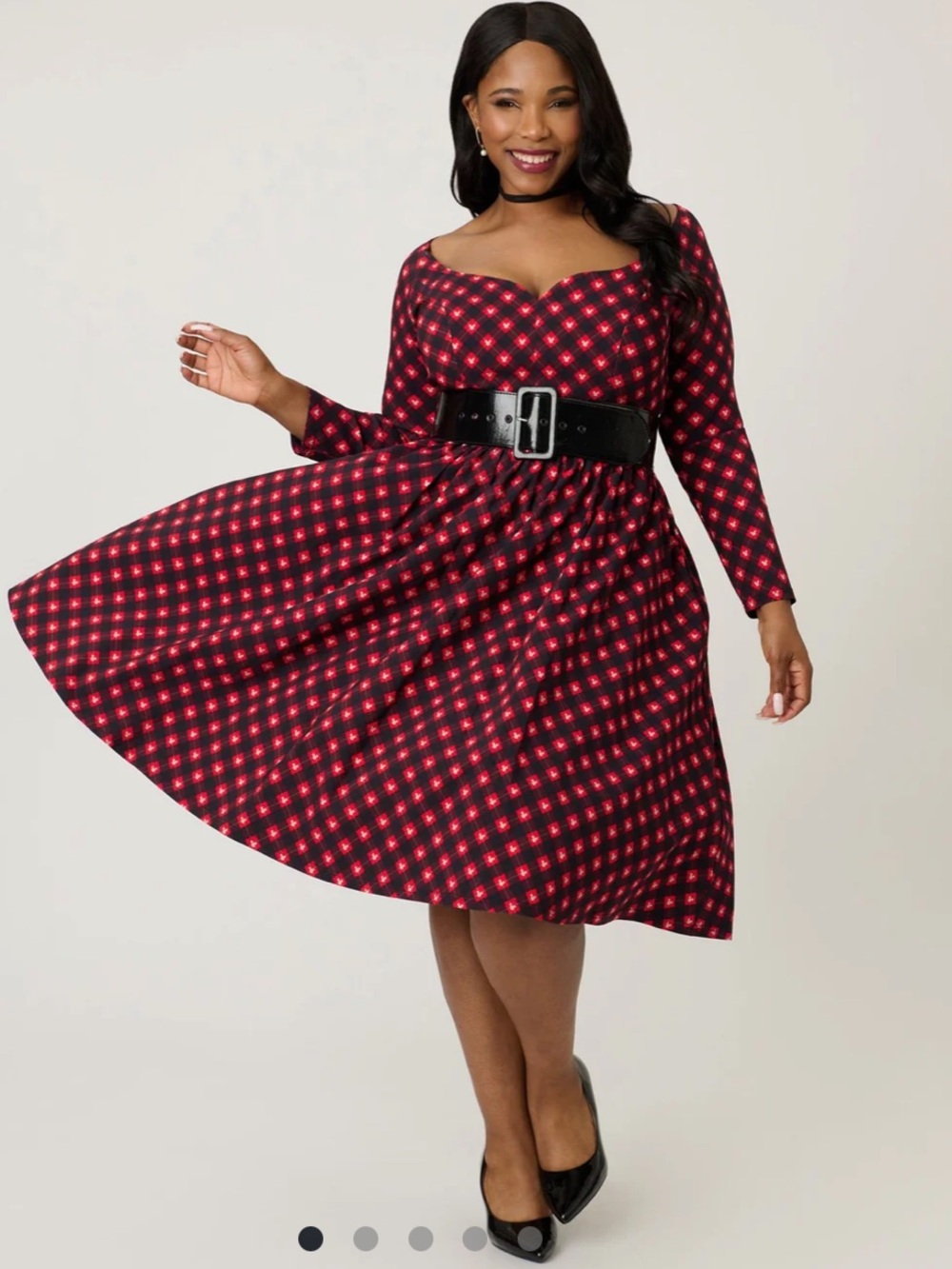 NWT Disney Holiday Collection by Unique Vintage Red Mickey Plaid Swing Dress